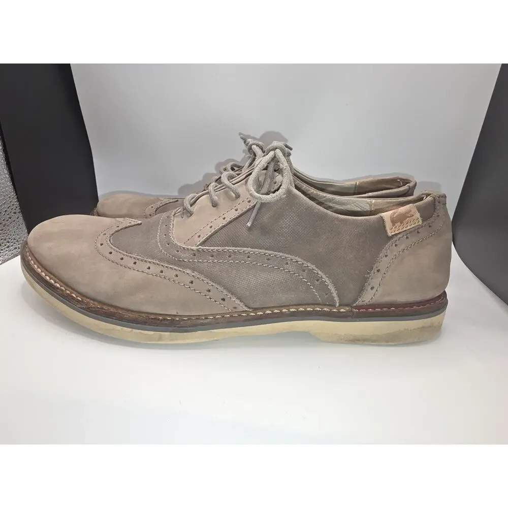 Lacoste Mens Size US 9 Suede Oxford Dress Shoes Beige Tan Wingtip Casual Lace Up